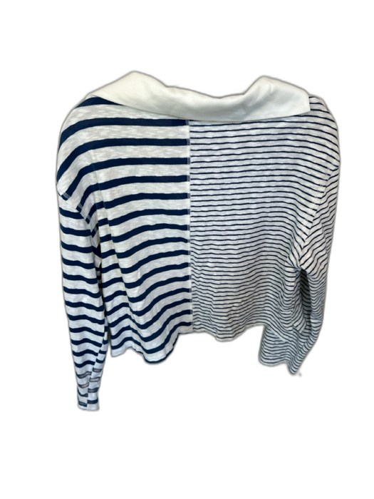 Miou Muse Size M Navy & white Cotton Blend Stripe Collar 3/4 Length Raw Hem Top Navy & white / M