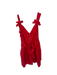 Free People Size Small Red Cotton Drop Waist V Neck Bow Detail Pleated Dress Red / Small