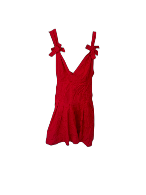 Free People Size Small Red Cotton Drop Waist V Neck Bow Detail Pleated Dress Red / Small