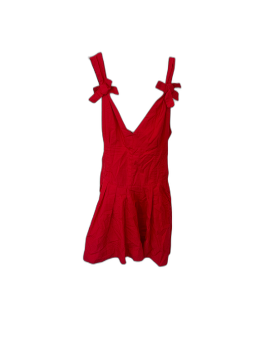 Free People Size Small Red Cotton Drop Waist V Neck Bow Detail Pleated Dress Red / Small
