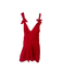 Free People Size Small Red Cotton Drop Waist V Neck Bow Detail Pleated Dress Red / Small