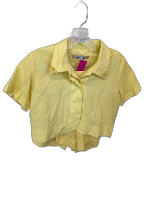 Kaanas Size M Yellow Rayon Blend Button Down Flower Application Collar Short Set Yellow / M