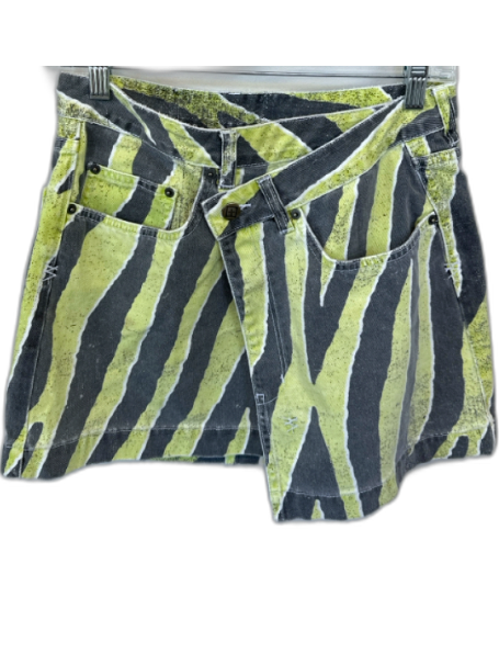 Ksubi Size 29 Lime & Gray Cotton Cross Over Abstract Mini Denim Skirt Lime & Gray / 29