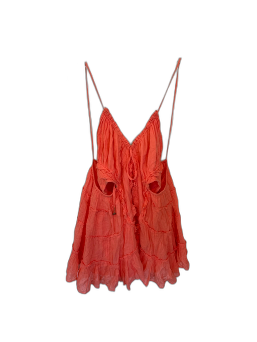 Free-est Size Small coral Cotton Backless Cutouts Ruffles Mini Dress coral / Small