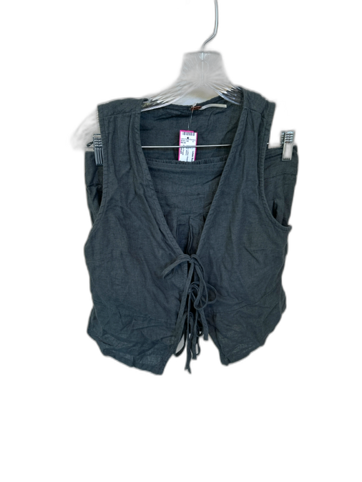 Free People Size Small Grey Cotton Pleated Back Tie Front Vest Set Grey / Small