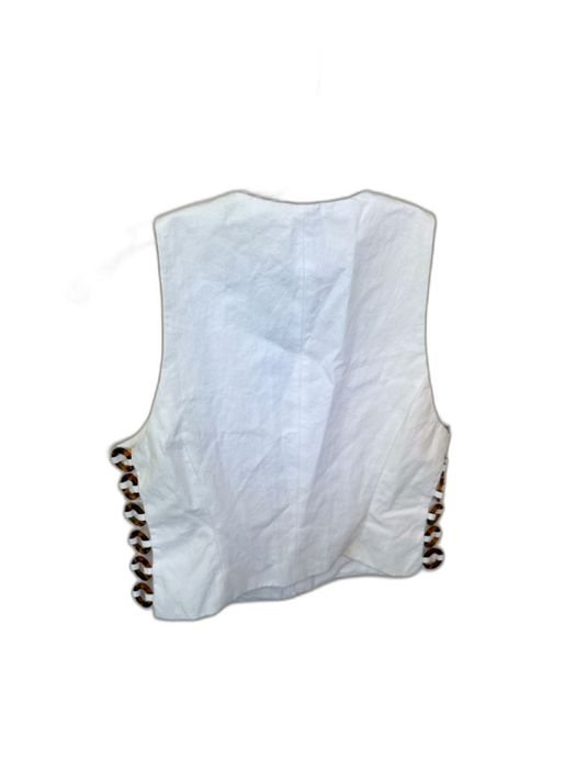Zara Size S White Polyester Zip Up Tortoise Shell Ring Detail Top White / S