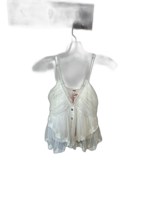 Free People Size S White Polymide Blend Mesh Button Lace Detail Top White / S
