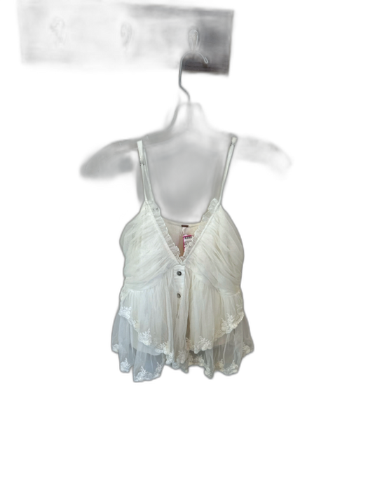Free People Size S White Polymide Blend Mesh Button Lace Detail Top White / S