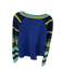 We The Free Size Small Blue & Multi Cotton Fleece Lined Striped sleeve Top Blue & Multi / Small
