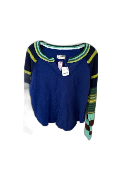 We The Free Size Small Blue & Multi Cotton Fleece Lined Striped sleeve Top Blue & Multi / Small