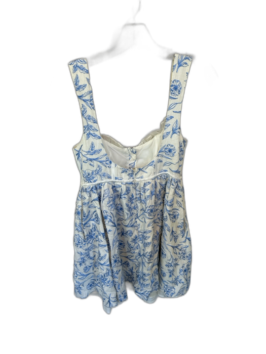 For Love & Lemons Size Small Blue & White Linen Blend floral print Floral Dress Blue & White / Small