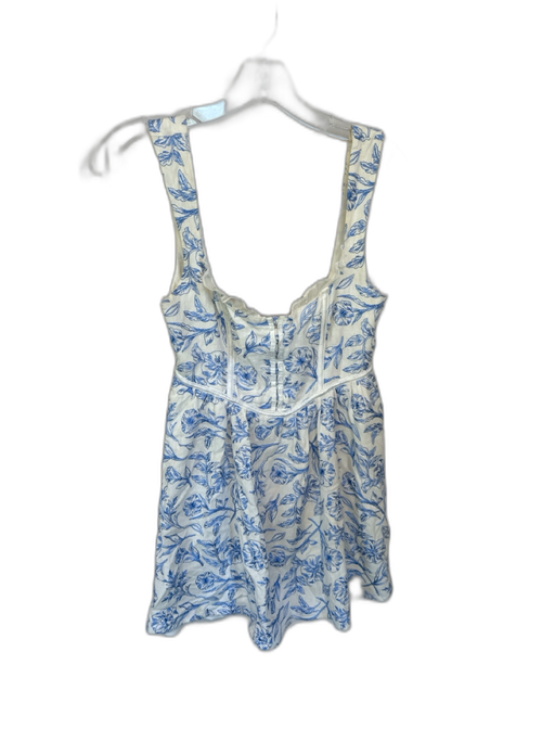 For Love & Lemons Size Small Blue & White Linen Blend floral print Floral Dress Blue & White / Small