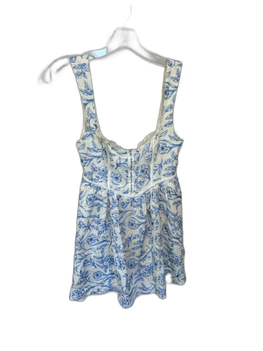 For Love & Lemons Size Small Blue & White Linen Blend floral print Floral Dress Blue & White / Small