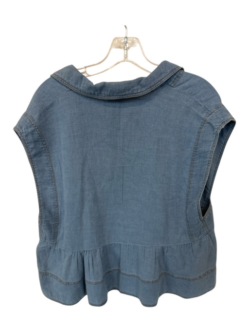Pilcro Size S Blue Cotton Cap Sleeve Collar Peplum Top Blue / S