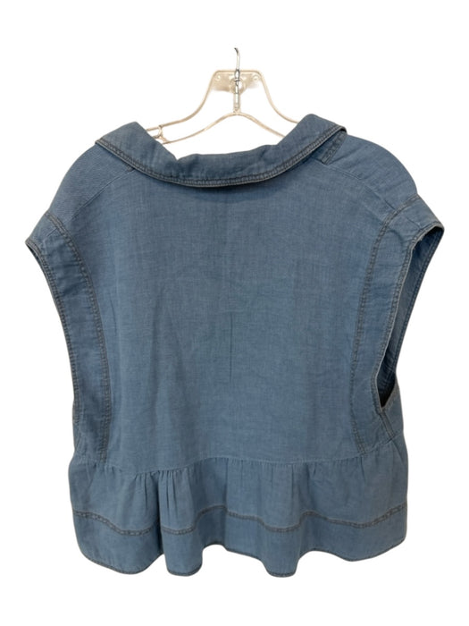 Pilcro Size S Blue Cotton Cap Sleeve Collar Peplum Top Blue / S