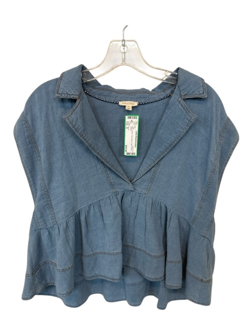 Pilcro Size S Blue Cotton Cap Sleeve Collar Peplum Top Blue / S