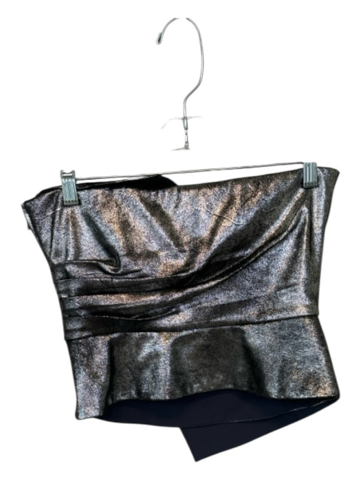 AMUR Size 4 Silver Polyester Strapless Metallic Gathered Top Silver / 4