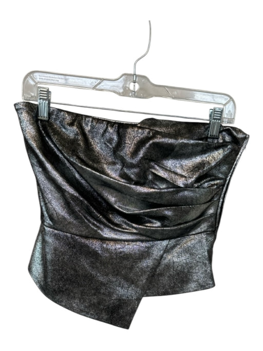 AMUR Size 4 Silver Polyester Strapless Metallic Gathered Top Silver / 4