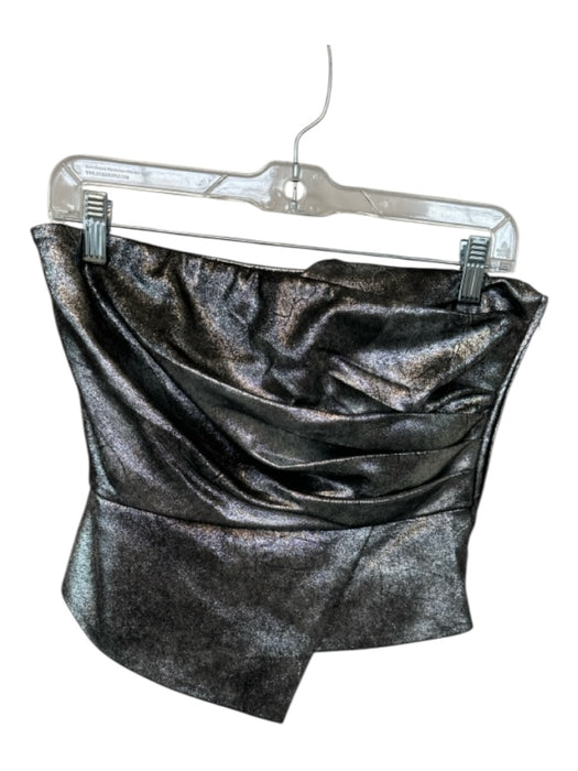 AMUR Size 4 Silver Polyester Strapless Metallic Gathered Top Silver / 4