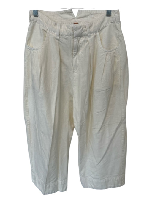 Free People Size 4 Cream Cotton High Waist Barrell Leg Pants Cream / 4
