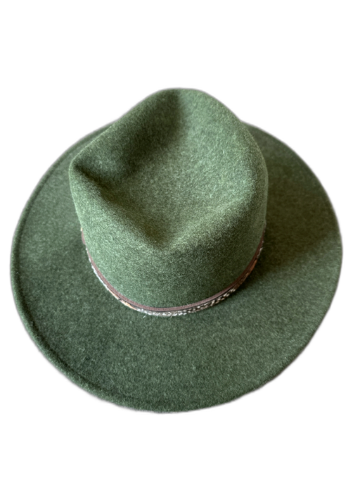Stetson Green & Brown Wool Leather Band feathers Hat Green & Brown / L