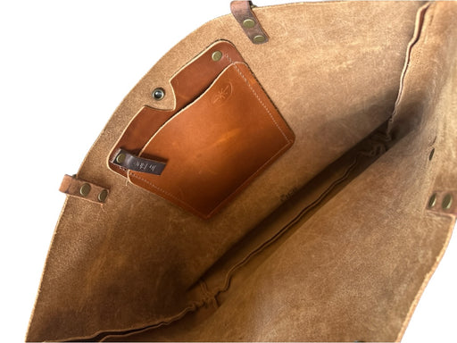 In Blue Brown Leather Top Handles Outer Pocket Tote Bag Brown / L