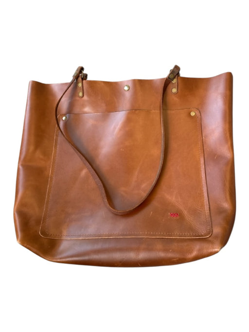 In Blue Brown Leather Top Handles Outer Pocket Tote Bag Brown / L
