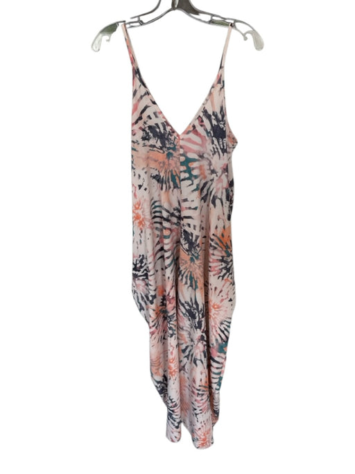 KLD Size L Peach & Gray Print Polyester Spaghetti Strap Tie Dye Maxi Dress Peach & Gray Print / L