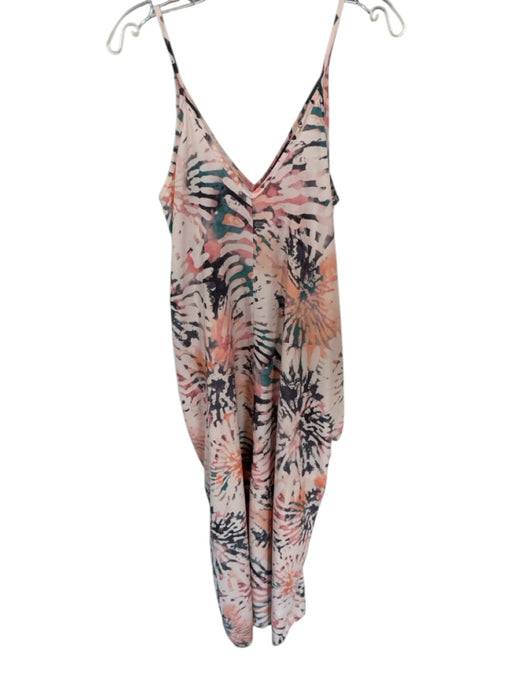 KLD Size L Peach & Gray Print Polyester Spaghetti Strap Tie Dye Maxi Dress Peach & Gray Print / L