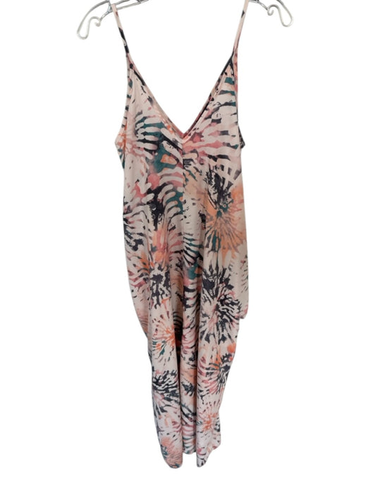KLD Size L Peach & Gray Print Polyester Spaghetti Strap Tie Dye Maxi Dress Peach & Gray Print / L