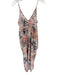 KLD Size L Peach & Gray Print Polyester Spaghetti Strap Tie Dye Maxi Dress Peach & Gray Print / L