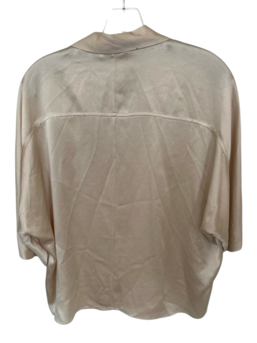 Vince Size M Champagne Silk Short Sleeve Collar Front Pocket Top Champagne / M