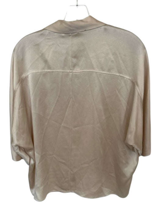 Vince Size M Champagne Silk Short Sleeve Collar Front Pocket Top Champagne / M