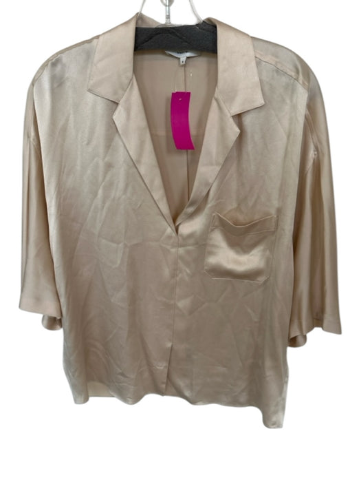 Vince Size M Champagne Silk Short Sleeve Collar Front Pocket Top Champagne / M