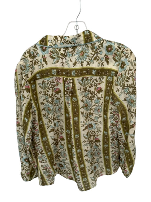 Spartina Size M Green & Blue Ramie Long Sleeve Botanical Button Down Top Green & Blue / M