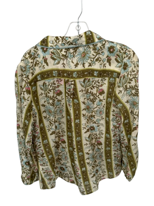 Spartina Size M Green & Blue Ramie Long Sleeve Botanical Button Down Top Green & Blue / M