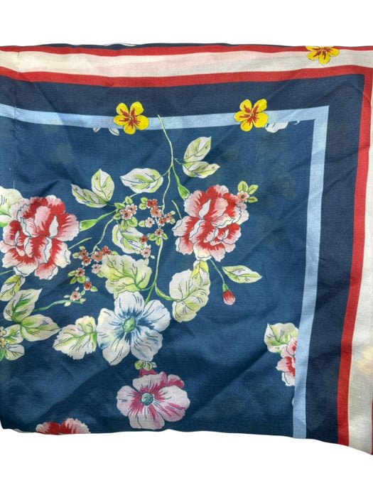 Blue & Yellow Silk Tassels Flowers Square scarf Blue & Yellow / L