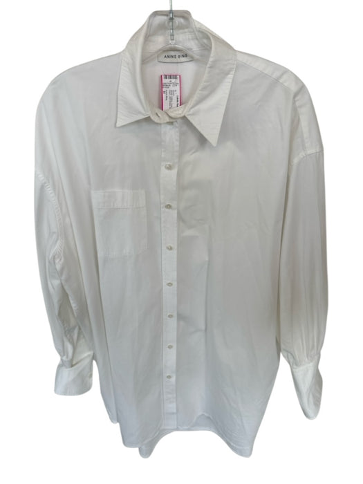 Anine Bing Size M White Cotton Long Sleeve Collar Button Down Shirt Dress Dress White / M