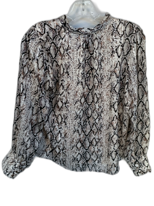 Joie Size M Black & Brown Snake Skin Long Sleeve Front Tie Metalic Detail Top Black & Brown / M