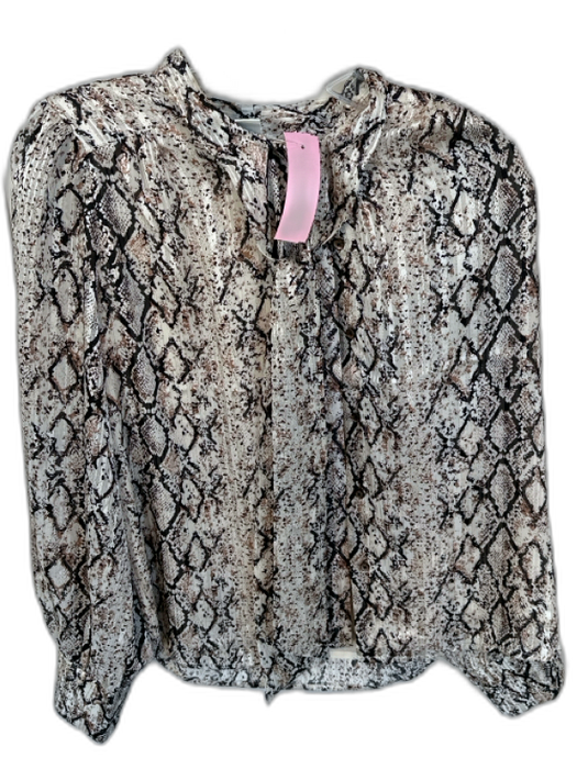 Joie Size M Black & Brown Snake Skin Long Sleeve Front Tie Metalic Detail Top Black & Brown / M