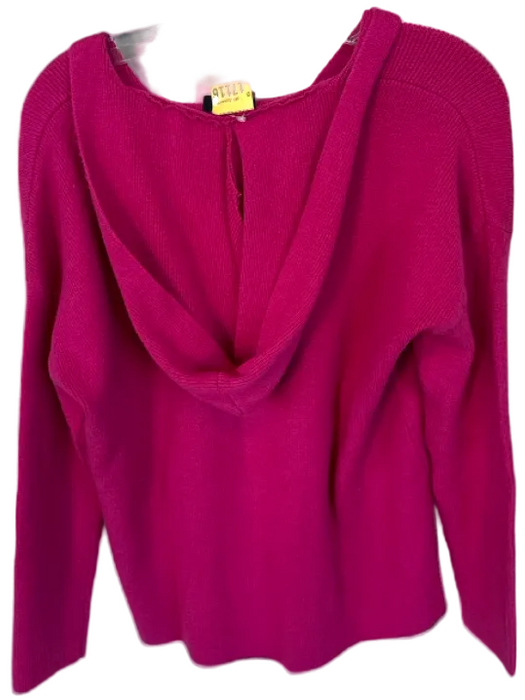 Tahari Size M Magenta Polyester Blend Hood V Neck Ribbed Sweater Magenta / M