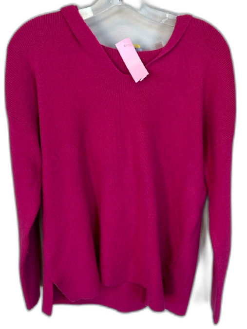 Tahari Size M Magenta Polyester Blend Hood V Neck Ribbed Sweater Magenta / M