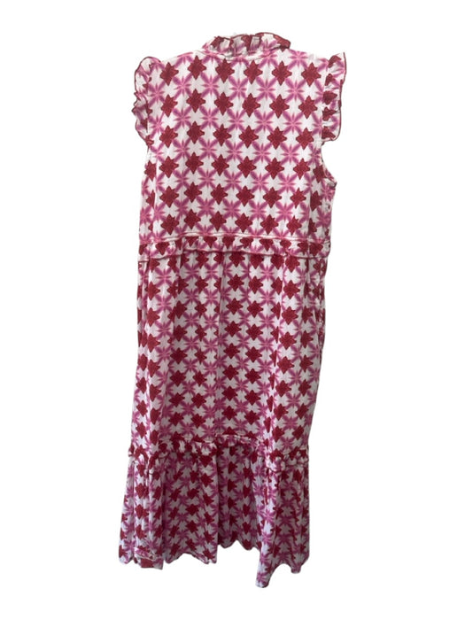 Ro's Garden Size L Red, White, Purple Cotton Block Print Ruffle Maxi Dress Red, White, Purple / L