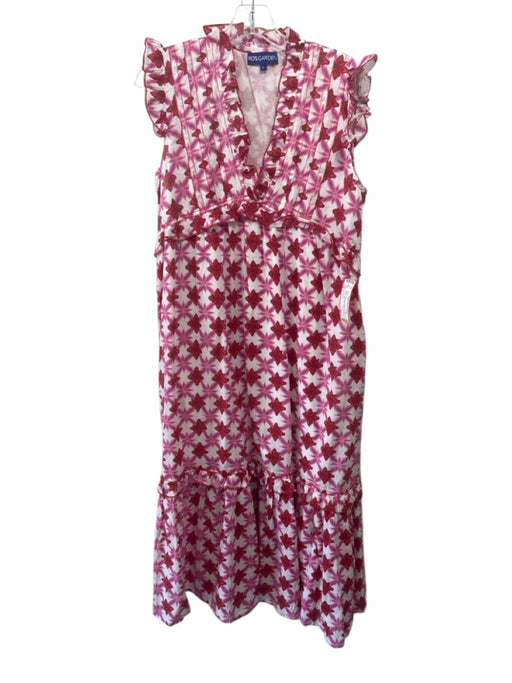Ro's Garden Size L Red, White, Purple Cotton Block Print Ruffle Maxi Dress Red, White, Purple / L