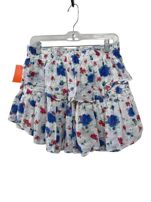 Loveshackfancy Size XL White, Blue, Red Cotton Raw Edge Floral Tiered Mini Skirt White, Blue, Red / XL