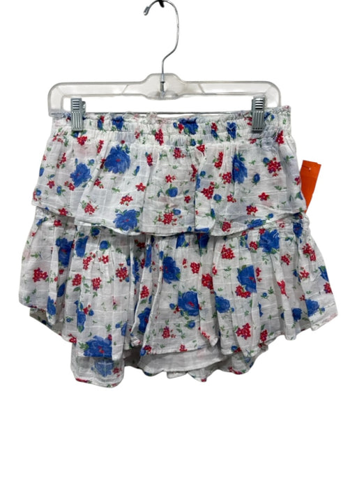Loveshackfancy Size XL White, Blue, Red Cotton Raw Edge Floral Tiered Mini Skirt White, Blue, Red / XL