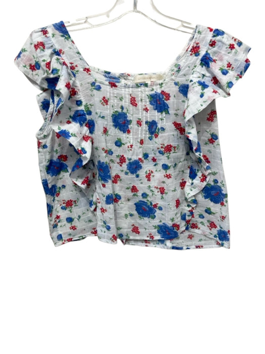 Loveshackfancy Size L White, Blue, Red Cotton Pintuck Floral Button Back Top White, Blue, Red / L