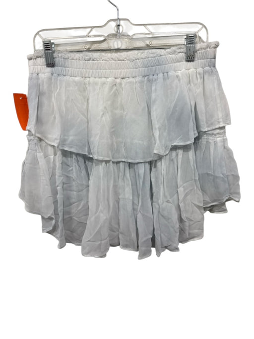 Loveshackfancy Size L White & Light Blue Viscose Raw Edge Tie Dye Tiered Skirt White & Light Blue / L