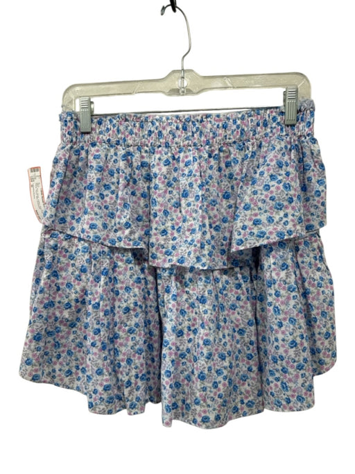 Loveshackfancy Size M Blue, Pink, White Cotton Raw Edge Floral Tiered Mini Skirt Blue, Pink, White / M