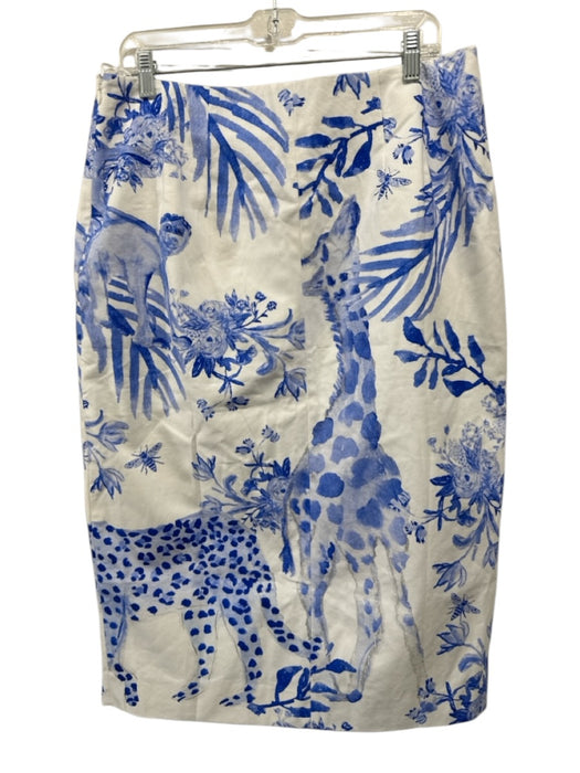 Tuckernuck Size XL Blue & White Cotton Flora & Fauna giraffe Knee length Skirt Blue & White / XL